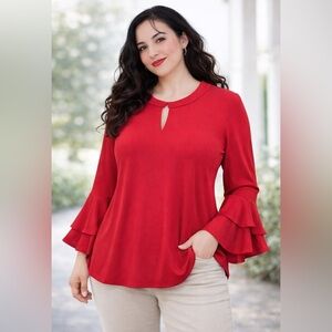 Charter Club Red Bell Sleeve Blouse Size Small | Stretch
Keyhole Top Elegant